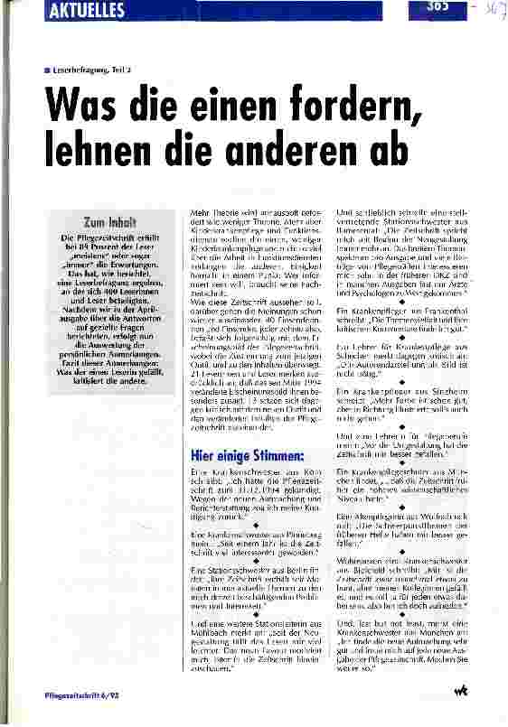 Vorschauseite 1: Was die einen fordern, lehen die anderen ab Leserbefragung, Teil 2