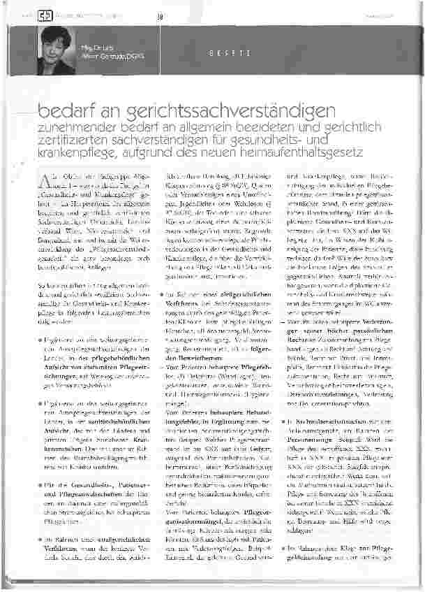 Vorschauseite 1: bedarf an gerichtssachverständigenzunehmender bedarf an allgemein beeideten und gerichtlich zertifizierten sachverständigen für gesundheitsund krankenpflege, aufgrund des neuen he…
