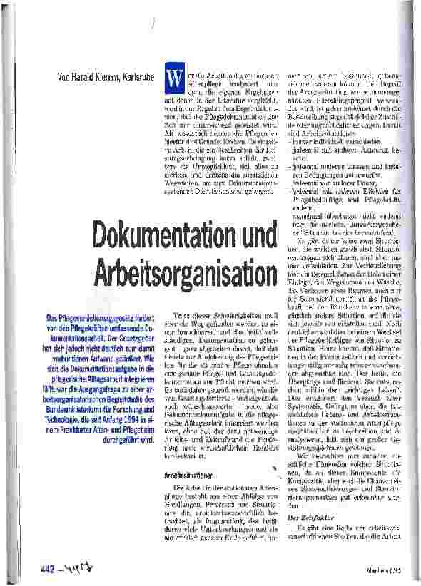 Vorschauseite 1: Dokumentation und Arbeitsorganisation