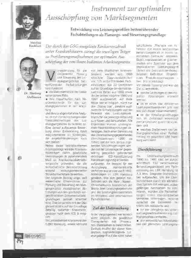 Vorschauseite 1: Instrument zur optimalen Ausschöpfung von Marktsegmenten Entwicklung von Leistungsprofilen bettenführender Fachabteilungen als Planungsund Steuerungsgrundlage