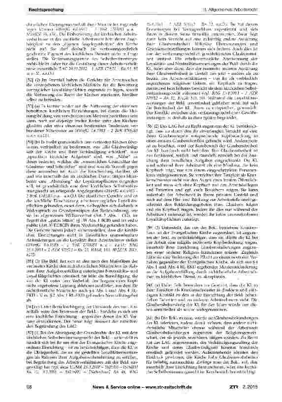 Vorschauseite 4: Wiedereingliederungsverhältnis - Anspruch auf Vergütung - Annahmeverzug - Kirchliches Selbstbestimmungsrecht - Verbot des Tragens eines islamischen Kopftuchs während der Arbeitsze…