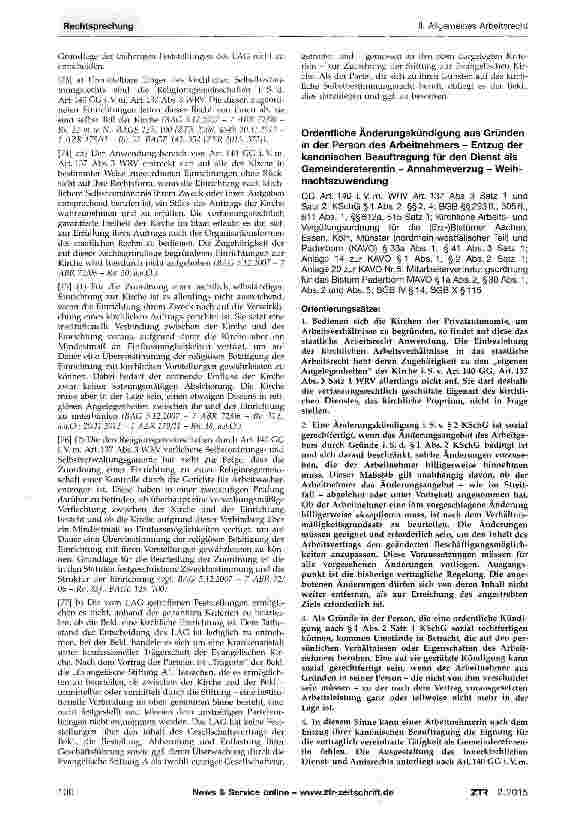 Vorschauseite 6: Wiedereingliederungsverhältnis - Anspruch auf Vergütung - Annahmeverzug - Kirchliches Selbstbestimmungsrecht - Verbot des Tragens eines islamischen Kopftuchs während der Arbeitsze…