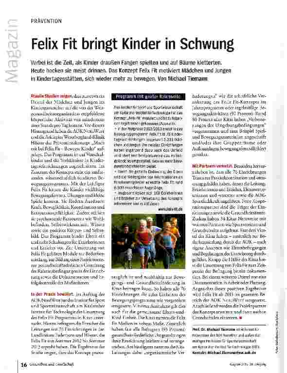 Vorschauseite 1: Felix Fit bringt Kinder in Schwung