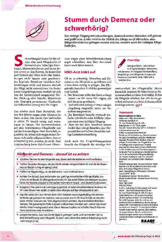 Vorschauseite 1: Stumm durch Demenz oder schwerhörig?