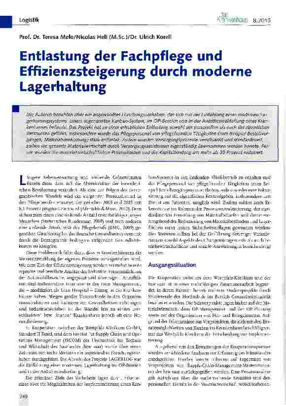 Vorschauseite 1: Entlastung der Fachpflege und Effizienzsteigerung durch moderne Lagerhaltung