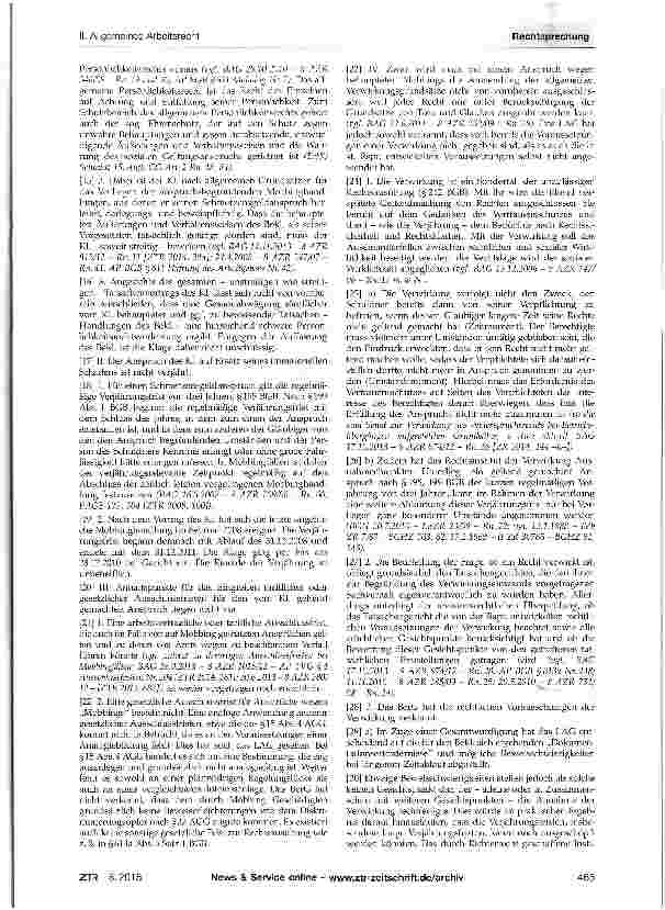 Vorschauseite 2: Immaterieller Schadensersatz - Mobbing - VerwirkungBGB §§195, 199, 242
