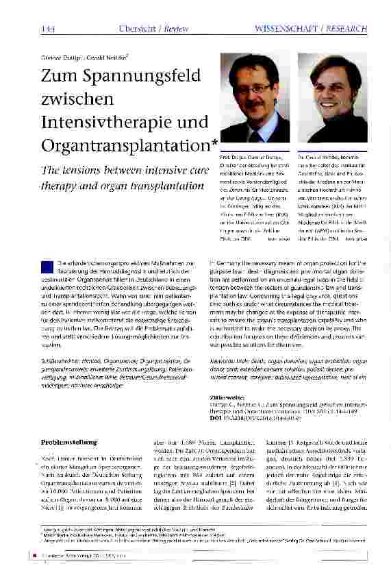 Vorschauseite 1: Zum Spannungsfeld zwischen Intensivtherapie und Organtransplantation