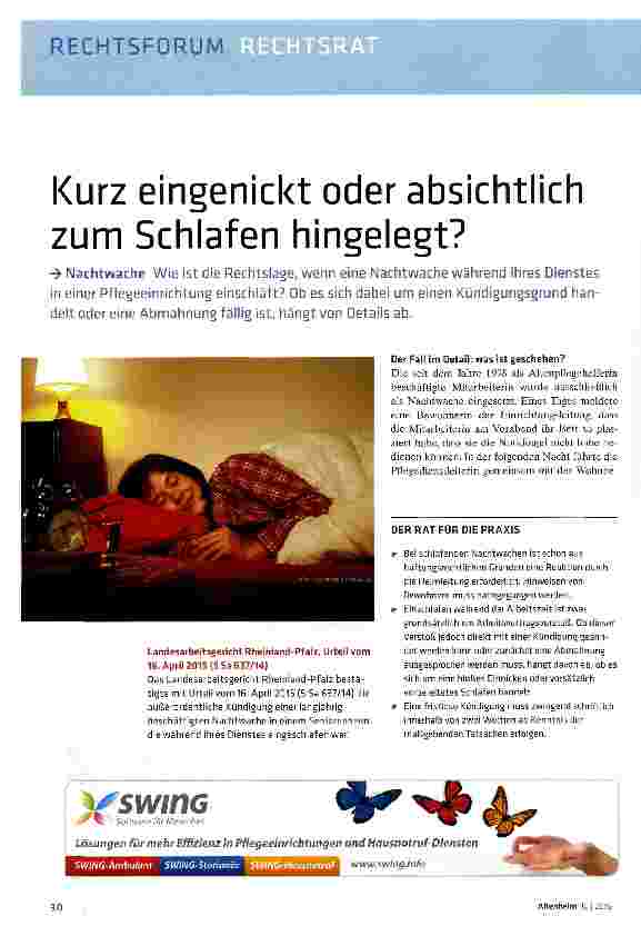 Vorschauseite 1: Kurz eingenickt oder absichtlich zum Schlafen hingelegt?
