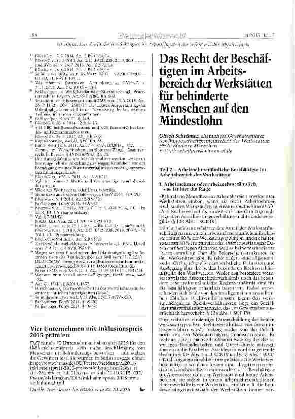 Vorschauseite 1: Das Recht der Beschäftigten im Arbeitsbereich der Werkstätten für behinderte Menschen auf den Mindestlohn