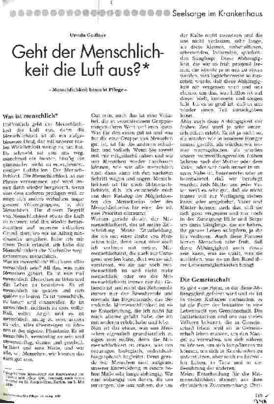 Vorschauseite 1: Geht der Menschlichkeit die Luft aus? Menschlichkeit braucht Pflege