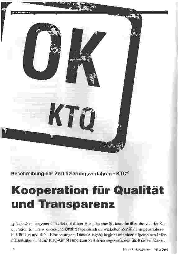 Vorschauseite 1: Kooperation für Qualität und Transparenz