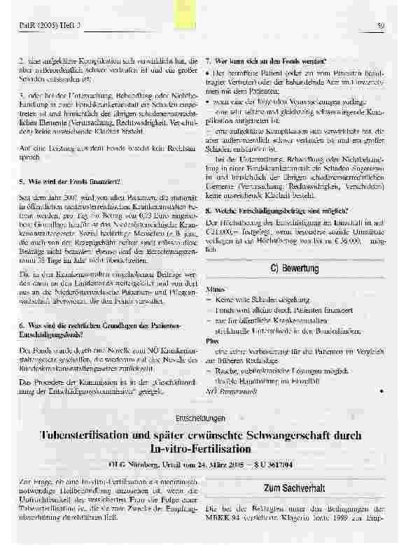 Vorschauseite 1: Tubensterilisation und später erwünschte Schwangerschaft durchIn-vitro-Fertilisation