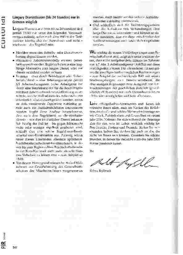 Vorschauseite 2: Zur Übergangsfrist für die Umsetzung der EU-Arbeitsschutzrichtlinie sowie den TVöD-Regelungen zum Bereitschaftsdienst