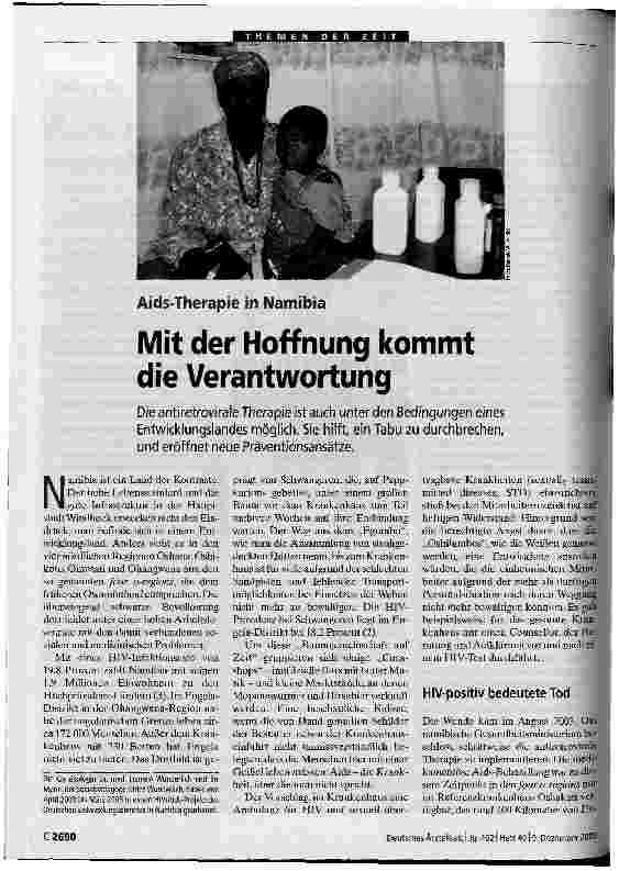Vorschauseite 1: Aids-Therapie in NamibiaMit der Hoffnung kommt die Verantwortung