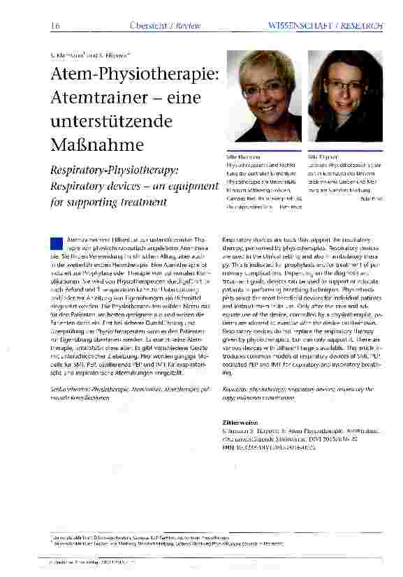 Vorschauseite 1: Atem-Physiotherapie: Atemtrainer - eine unterstützende Maßnahme