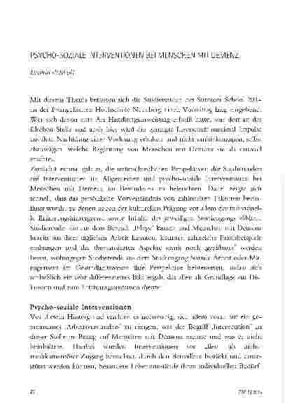 Vorschauseite 1: PSYCHO-SOZIALE INTERVENTIONEN BEI MENSCHEN MIT DEMENZ