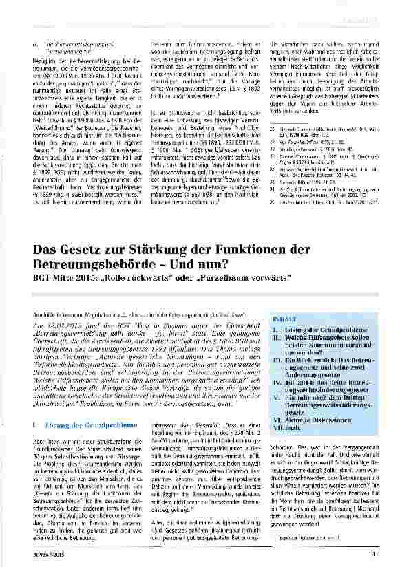 Vorschauseite 1: Das Gesetz zur Stärkung der Funktionen der Betreuungsbehörde - Und nun? BGT Mitte 2015: „Rolle rückwärts oder „Purzelbaum vorwärts