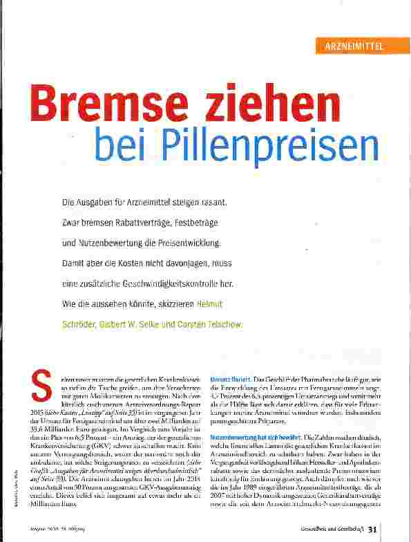 Vorschauseite 2: Bremse ziehen bei Pillenpreisen