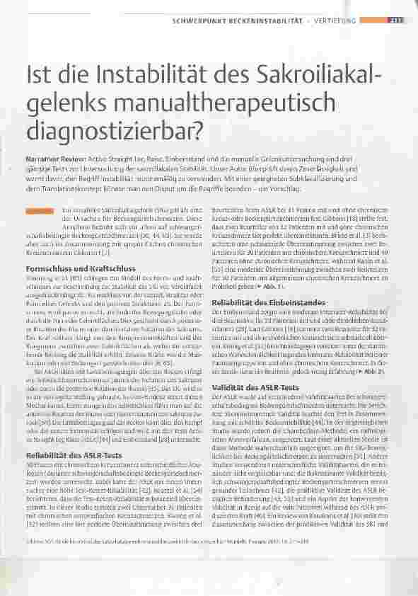 Vorschauseite 1: Ist die Instabilität des Sakroiliakal gelenks manualtherapeutisch diagnostizierbar?