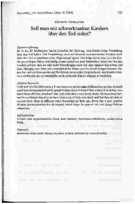 Vorschauseite 1: Soll man mit schwerkranken Kindern über den Tod reden?
