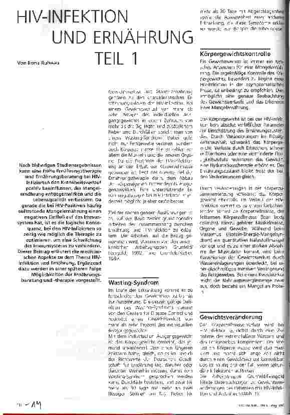 Vorschauseite 1: HIV-Infektion und Ernährung Teil 1