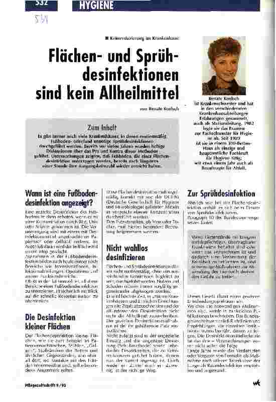 Vorschauseite 1: Flächenund Sprühdesinfektionsmittel sind kein Allheilmittel Keimreduzierung im Krankenhaus
