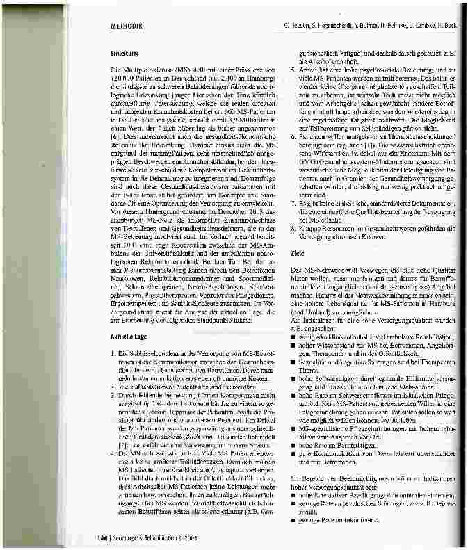 Vorschauseite 2: Multiple Sklerose-Netzwerk zur Entwicklung einer Integrierten Versorgung Multiple Sklerose