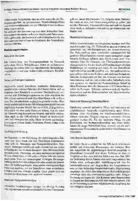 Vorschauseite 3: Multiple Sklerose-Netzwerk zur Entwicklung einer Integrierten Versorgung Multiple Sklerose
