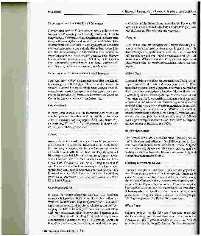 Vorschauseite 4: Multiple Sklerose-Netzwerk zur Entwicklung einer Integrierten Versorgung Multiple Sklerose