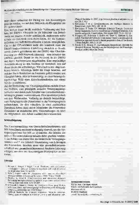 Vorschauseite 5: Multiple Sklerose-Netzwerk zur Entwicklung einer Integrierten Versorgung Multiple Sklerose
