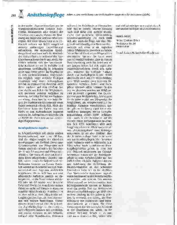 Vorschauseite 2: Die Fortbildung zum Medizinischen Assistenten für Anästhesie (MAfA) aus pflegerischer Sicht