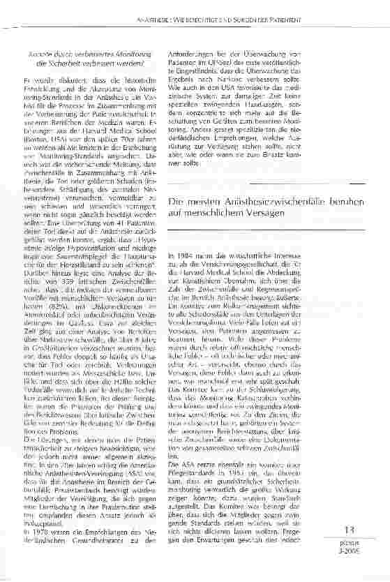 Vorschauseite 3: ANÄSTHESIE: WIE BERECHTIGT SIND SORGEN DER PATIENTEN?