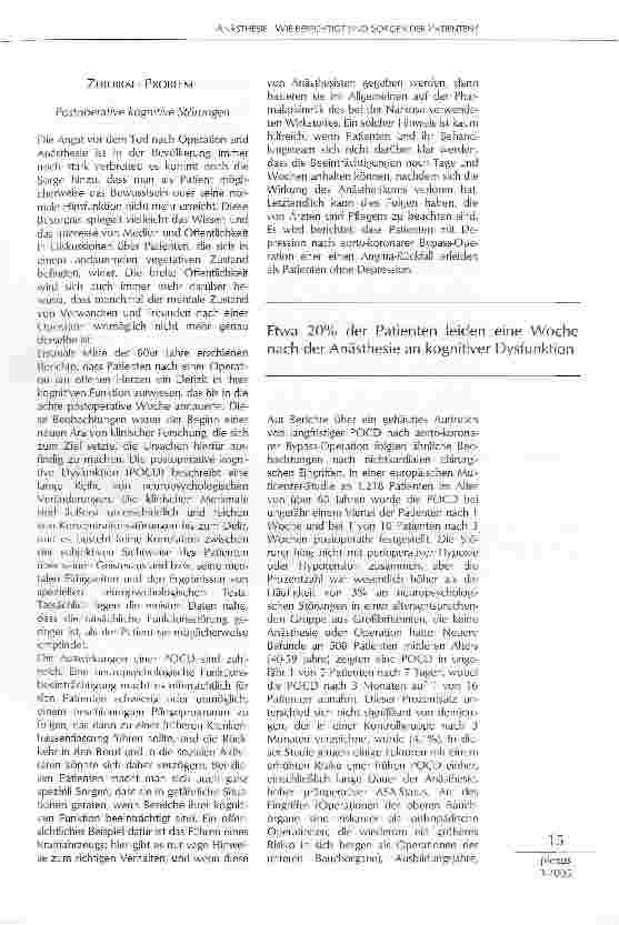 Vorschauseite 5: ANÄSTHESIE: WIE BERECHTIGT SIND SORGEN DER PATIENTEN?