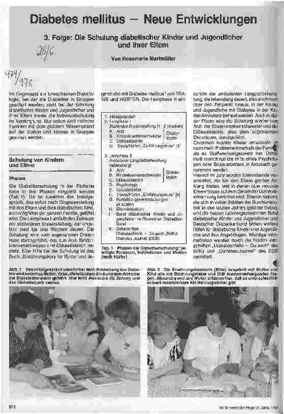 Vorschauseite 1: Diabetes mellitus - Neue Entwicklungen/3. Folge: Die Schulung diabetischer Kinder und Jugendlicher und ihrer Eltern
