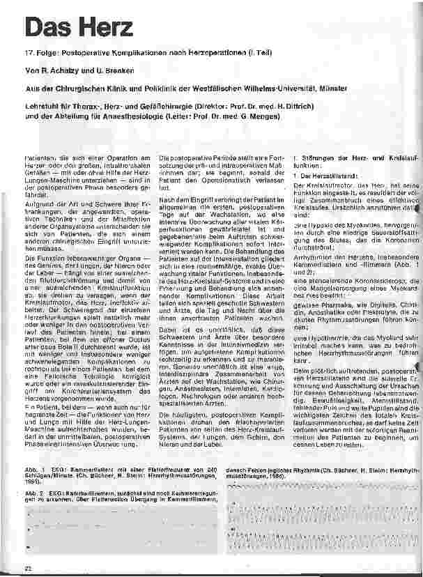 Vorschauseite 1: Das Herz 17. Folge: Postoperative Komplikationen nach Herzoperationen (I. Teil)