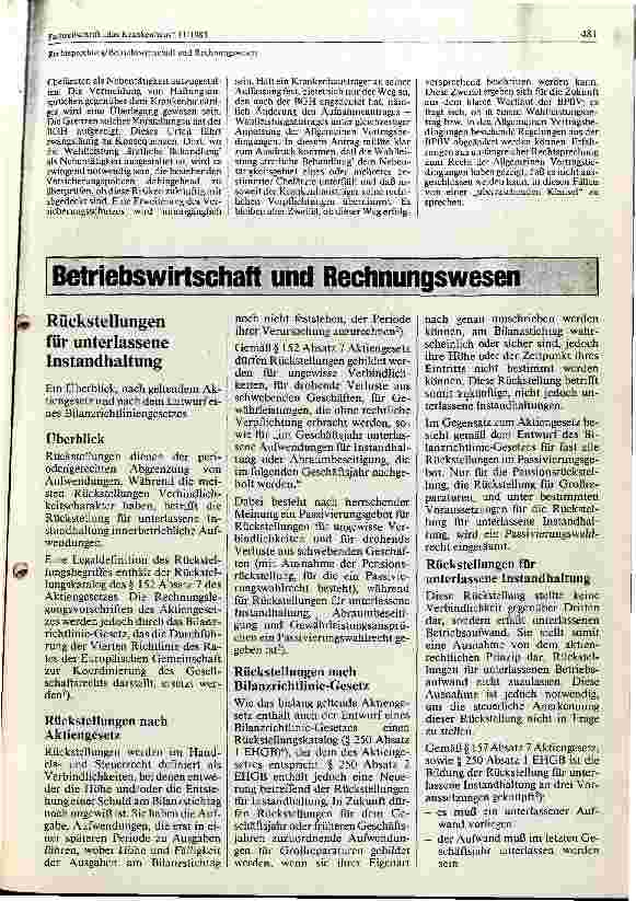 Vorschauseite 1: Betriebswirtschaft und Rechnungswesen, Rückstellung für unterlassene Instandhaltung
