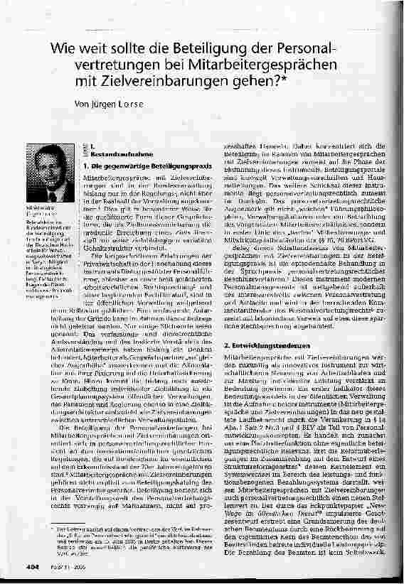 Vorschauseite 1: Wie weit sollte die Beteiligung der Personalvertretungen bei Mitarbeitergesprächen mit Zielvereinbarungen gehen?