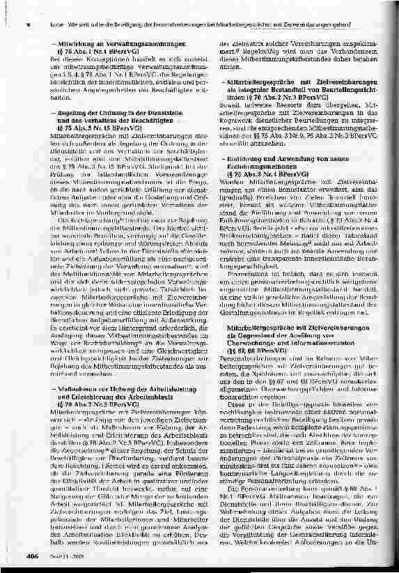 Vorschauseite 3: Wie weit sollte die Beteiligung der Personalvertretungen bei Mitarbeitergesprächen mit Zielvereinbarungen gehen?