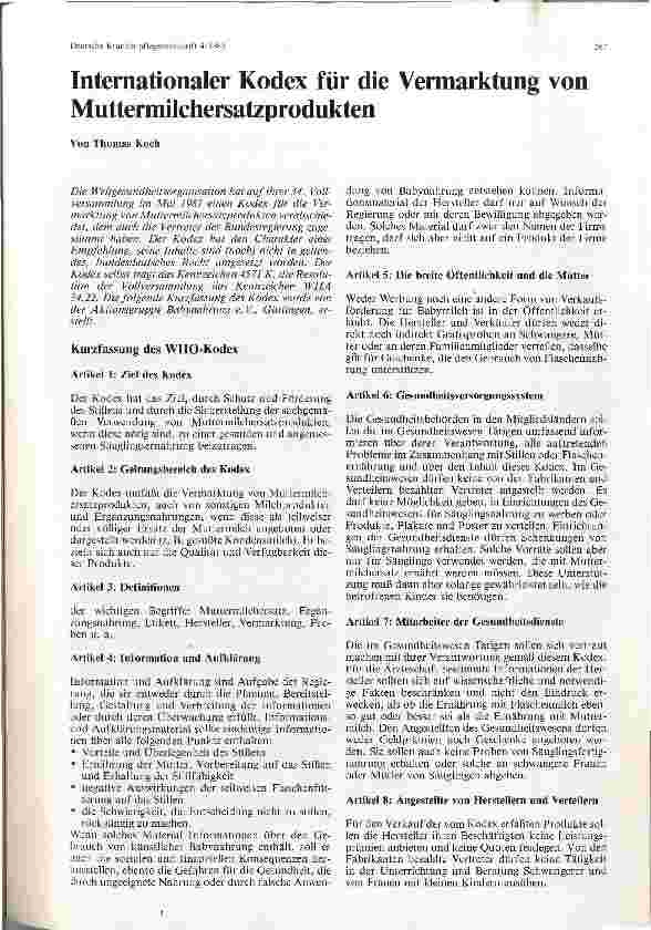 Vorschauseite 1: Internationaler Kodex für die Vermarktung von Muttermilchersatzprodukten