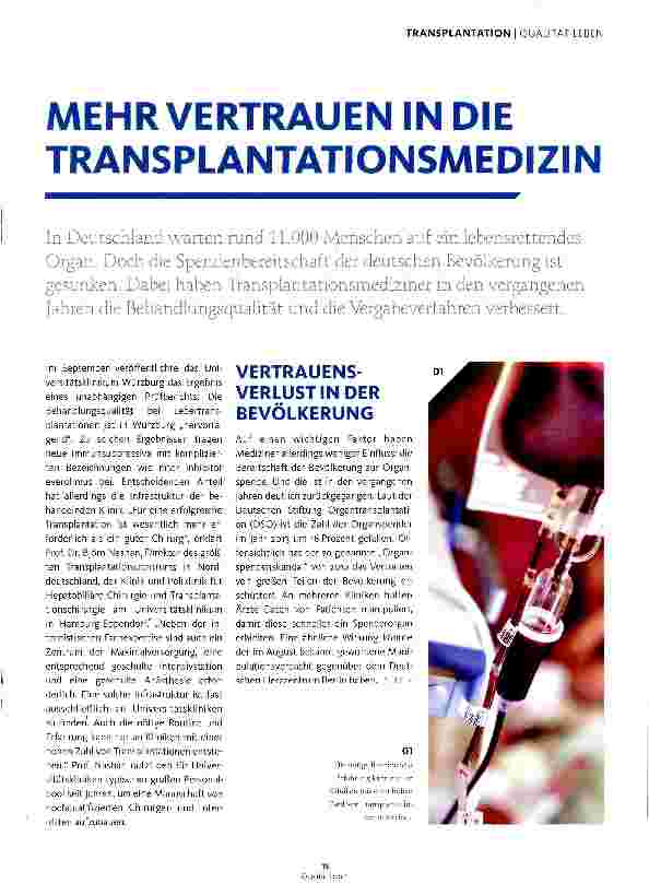 Vorschauseite 1: MEHR VERTRAUEN IN DIE TRANSPLANTATIONSMEDIZIN