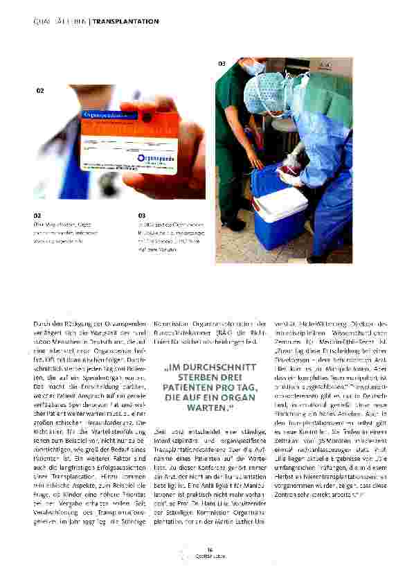 Vorschauseite 2: MEHR VERTRAUEN IN DIE TRANSPLANTATIONSMEDIZIN