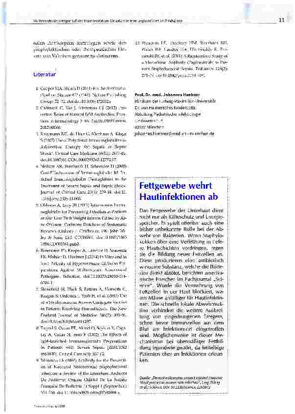 Vorschauseite 3: Multiresistente Erreger auf der Intensivstation; Einsatz von Immunglobulinen und Vakzinen