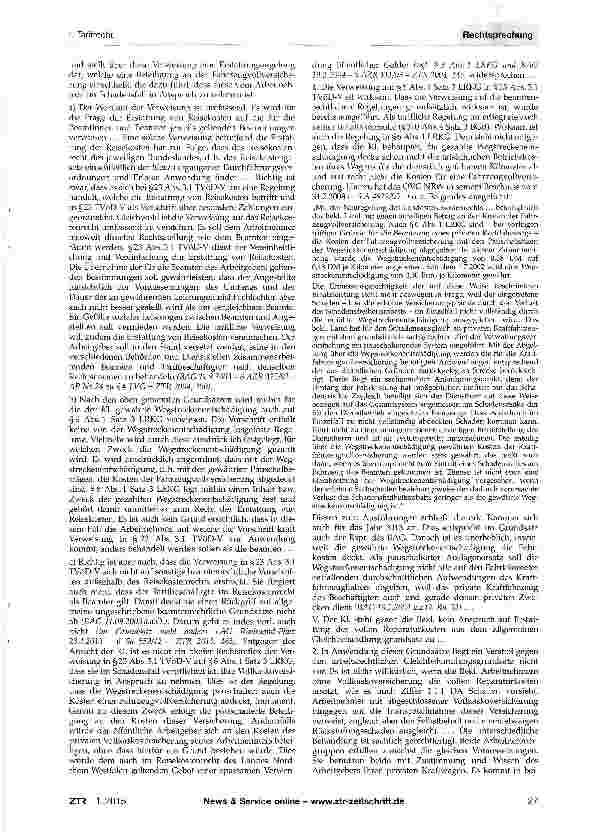 Vorschauseite 2: Eigenschaden am privaten PKW des Arbeit-nehmers bei betrieblich veranlasster NutzungBGB § 670; TVöD/BT-V §§ 44 Abs. 1 = TVÖD-V § 23 Abs. 3.1; LRKG NRW §6