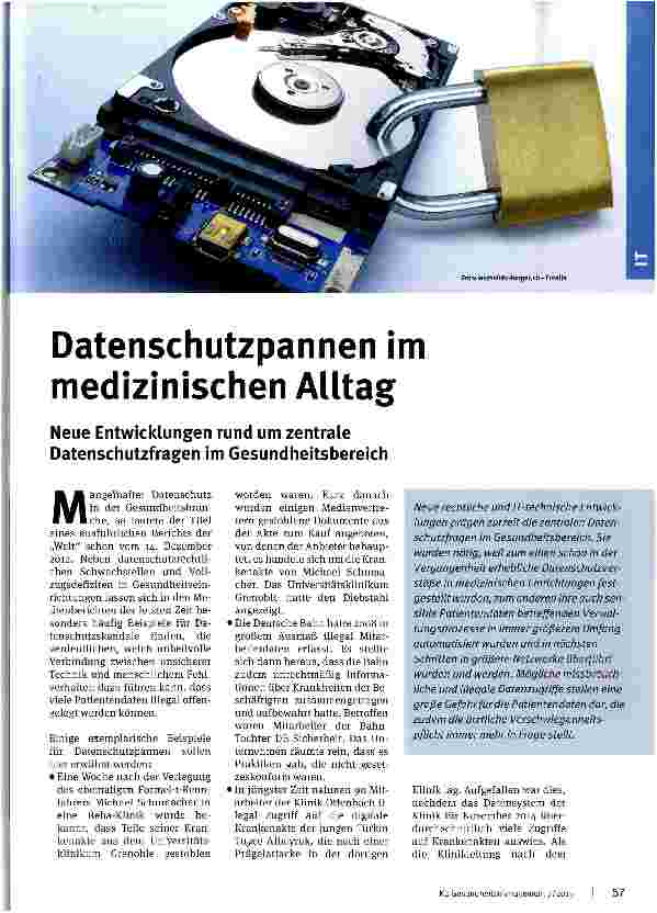 Vorschauseite 1: Datenschutzpannen im medizinischen Alltag Neue Entwicklungen rund um zentrale Datenschutzfragen im Gesundheitsbereich
