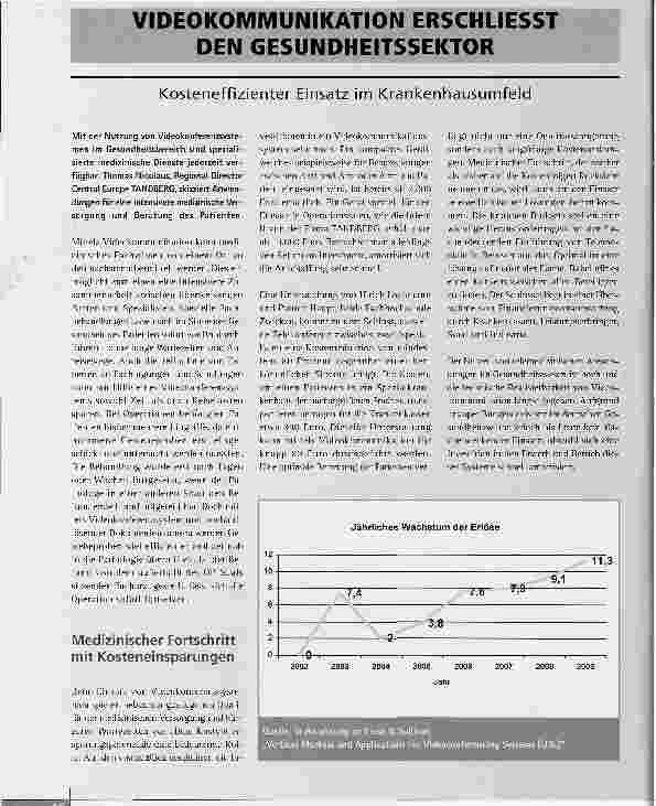 Vorschauseite 1: VIDEOKOMMUNIKATION ERSCHLIESST DEN GESUNDHEITSSEKTORKosteneffizienter Einsatz im Krankenhausumfeld