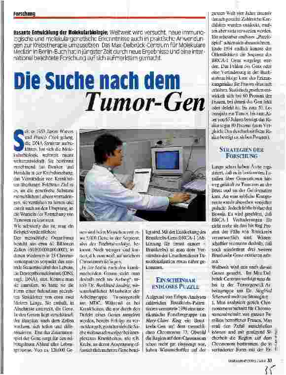 Vorschauseite 1: Die Suche nach dem Tumor-Gen Rasante Entwicklung der Molekularbiologie