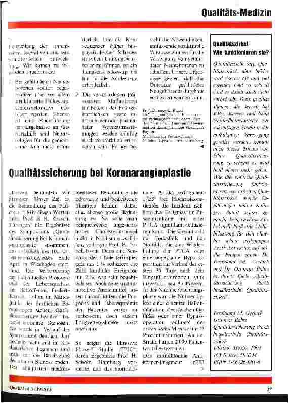 Vorschauseite 1: Qualitätssicherung bei Koronarangioplastie