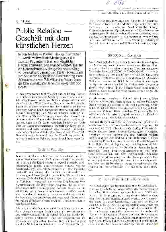 Vorschauseite 1: Public relation --- Geschäft mit dem künstlichen Herzen
