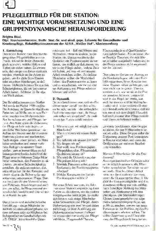 Vorschauseite 1: Pflegeleitbild für die Station: Eine wichtige Voraussetzung und eine gruppendynamische Herausforderung