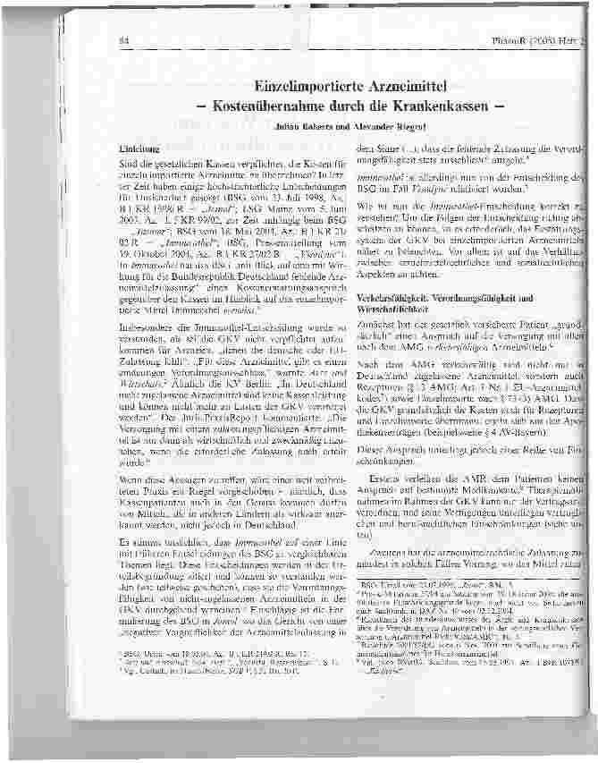Vorschauseite 1: Einzelimportierte Arzneimittel - Kostenübernahme durch die Krankenkassen -